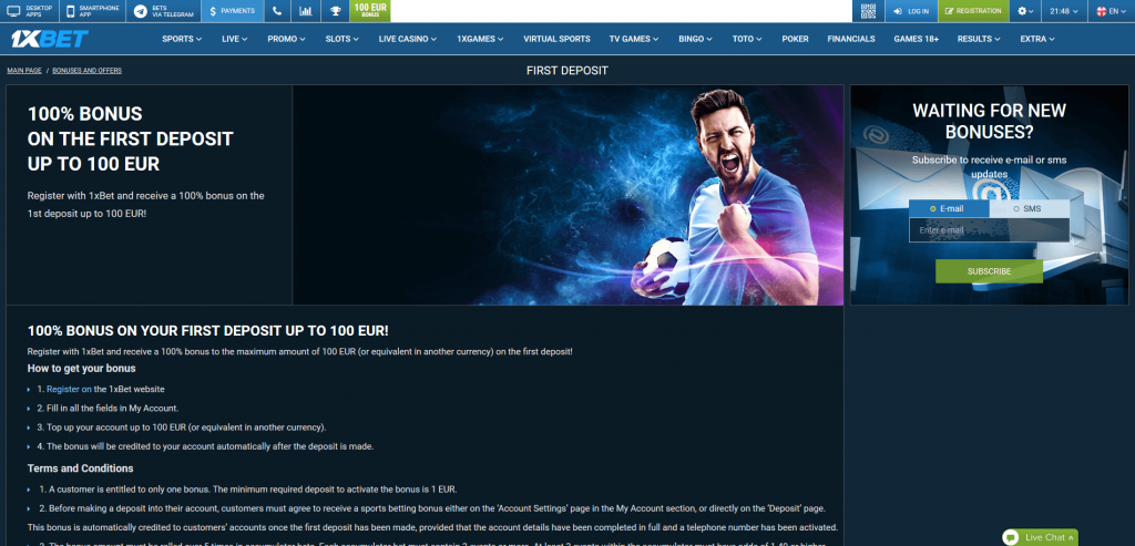Bonus parayı 1xbet'e nasıl koyarım